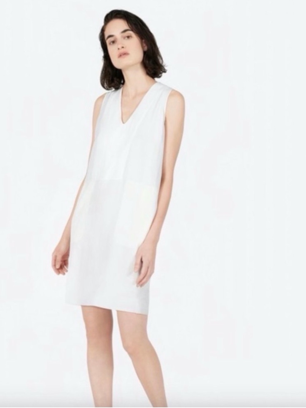 Everlane White Sleeveless V-Neck Mini Dress